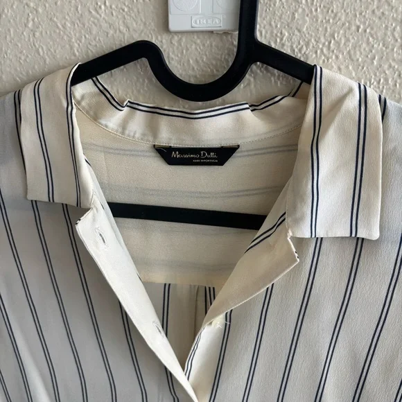Massimo Dutti Mulberry Silk Button-up Stripe Shirt US4 white navy blue - Picture 3 of 8